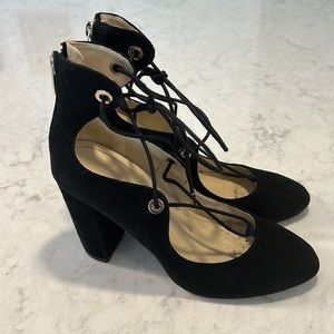 March Fisher Lace Up Suede Black Heels‎ Size 7.5